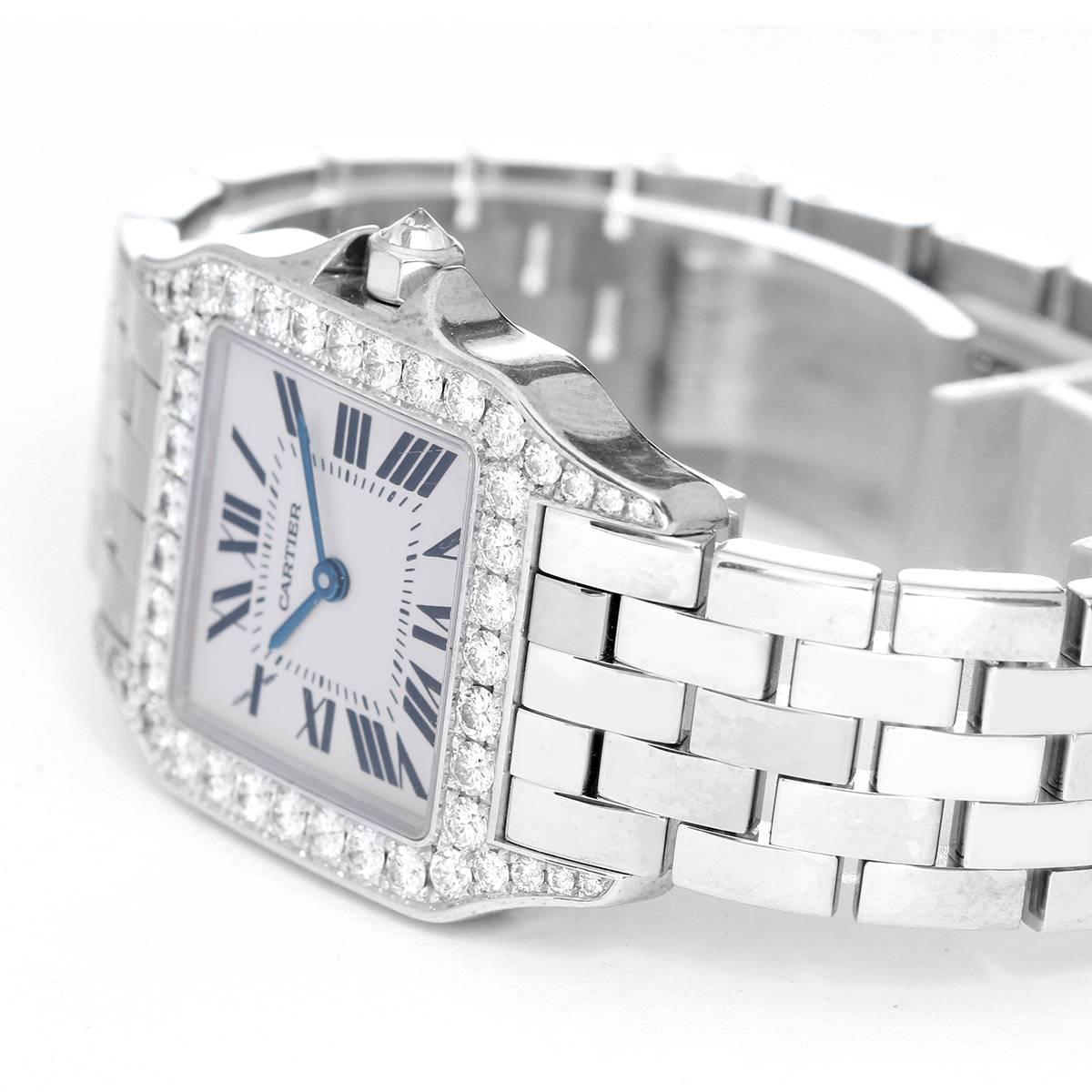 Cartier Ladies White Gold Diamond Bezel Santos Demoiselle Quartz Wristwatch In Excellent Condition In Dallas, TX
