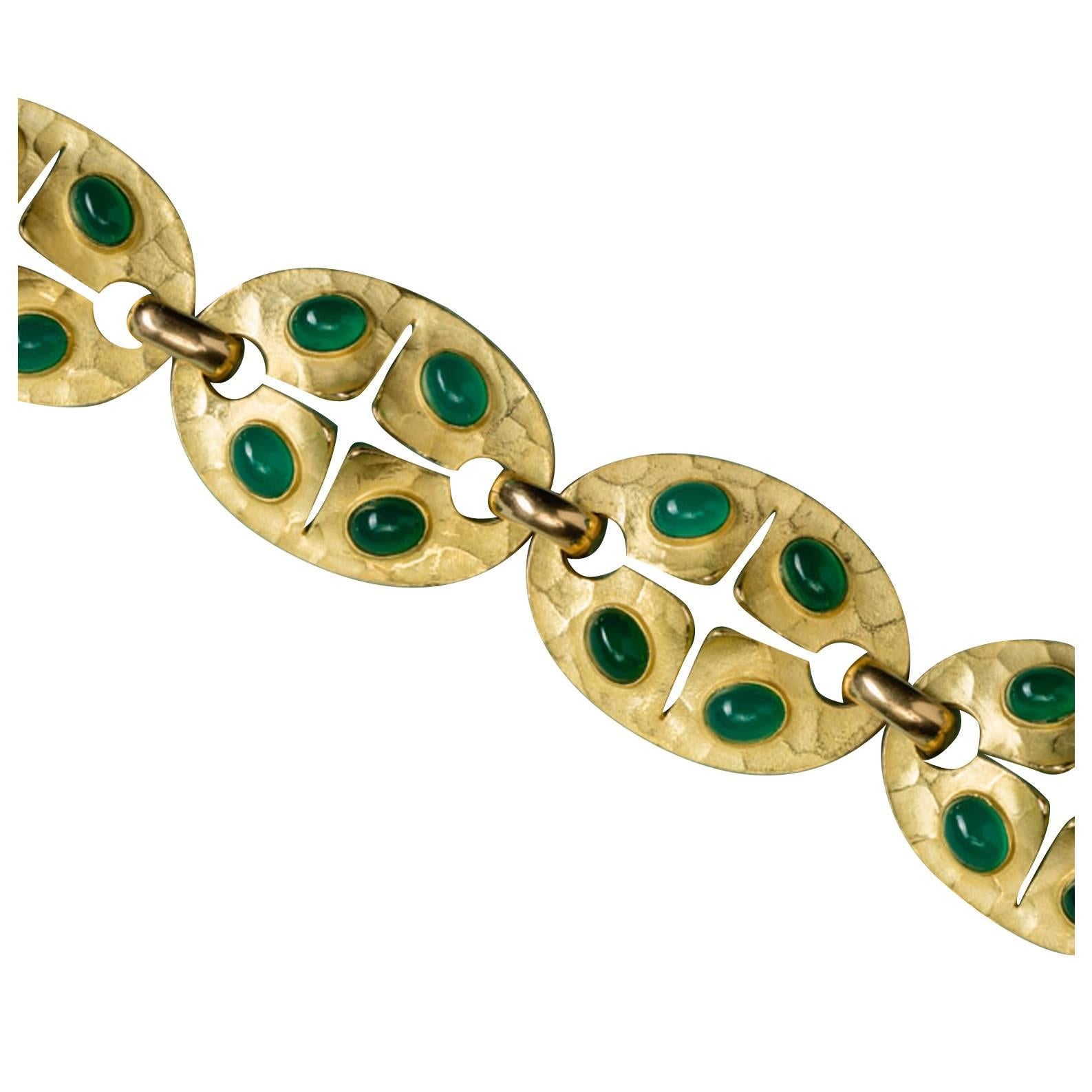 1970s Georges Lenfant France Chrysoprase Gold Bracelet