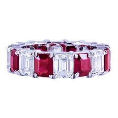 Roman Malakov Emerald Cut Ruby Diamond Platinum Eternity Wedding Band