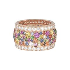 Rose Gold and Diamond Multicolored Sapphires Band Ring