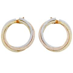 Cartier Diamond Tricolor Gold Trinity Hoop Earrings