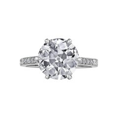 Art Deco Round 3.69 Carat Old European Cut Diamond Engagement Ring
