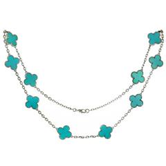 VAN CLEEF & ARPELS Alhambra Turquoise White Gold 10 Motif Necklace