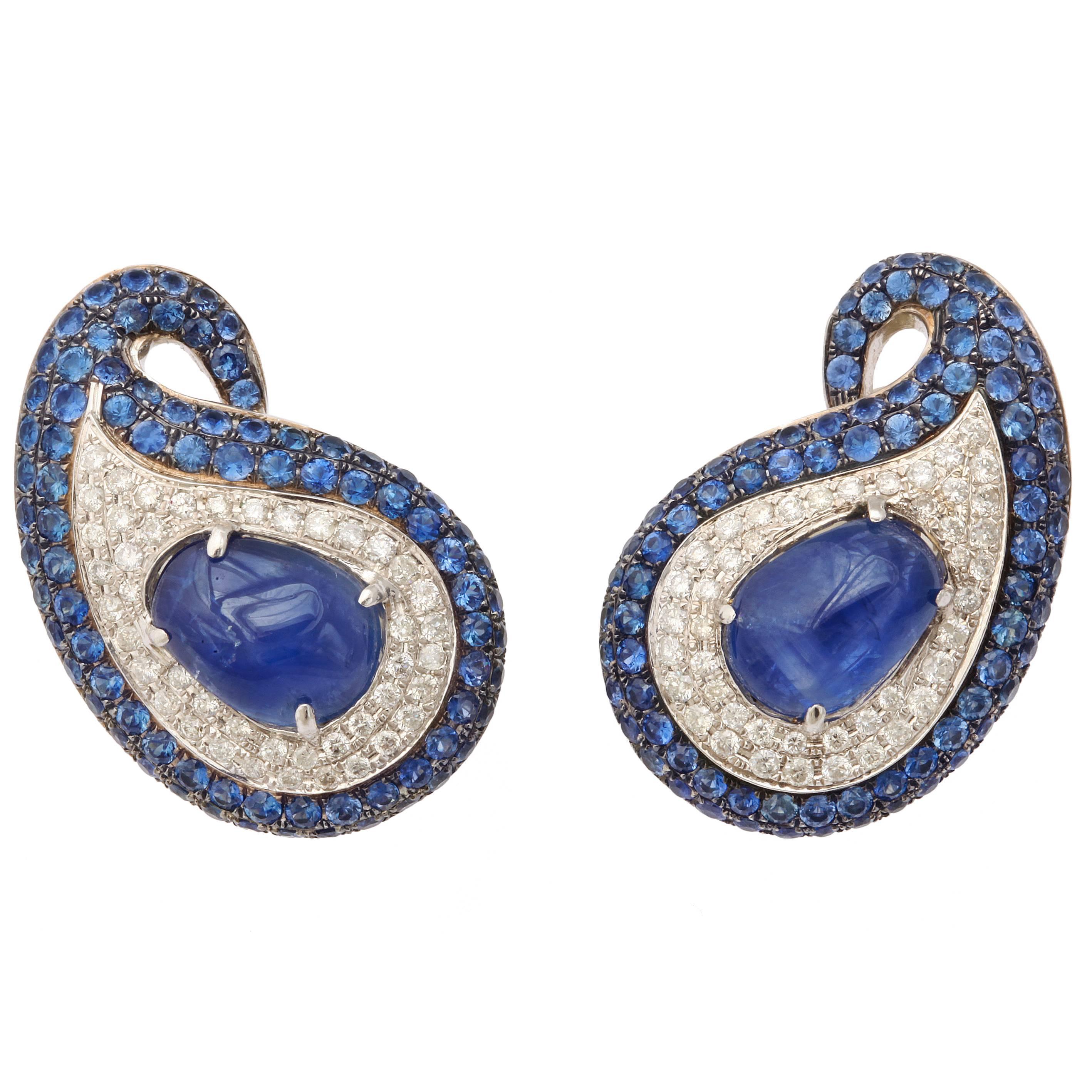 Exotic Sapphire & Diamond Paisley Earclips