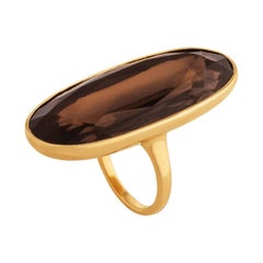 37.54 Carat Smoky Quartz Oval Cut  Gold Ring