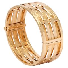 Vintage 1990's Ralph Lauren Pair Basket Weave Pattern Hinged Gold Bangle Bracelets