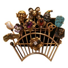 12 Antique Gold Stick Pins Made into Pin