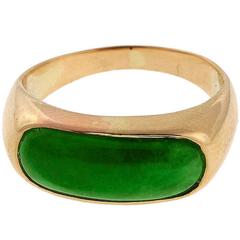 Natural Jadeite Jade Omphacite Yellow Gold Saddle Ring