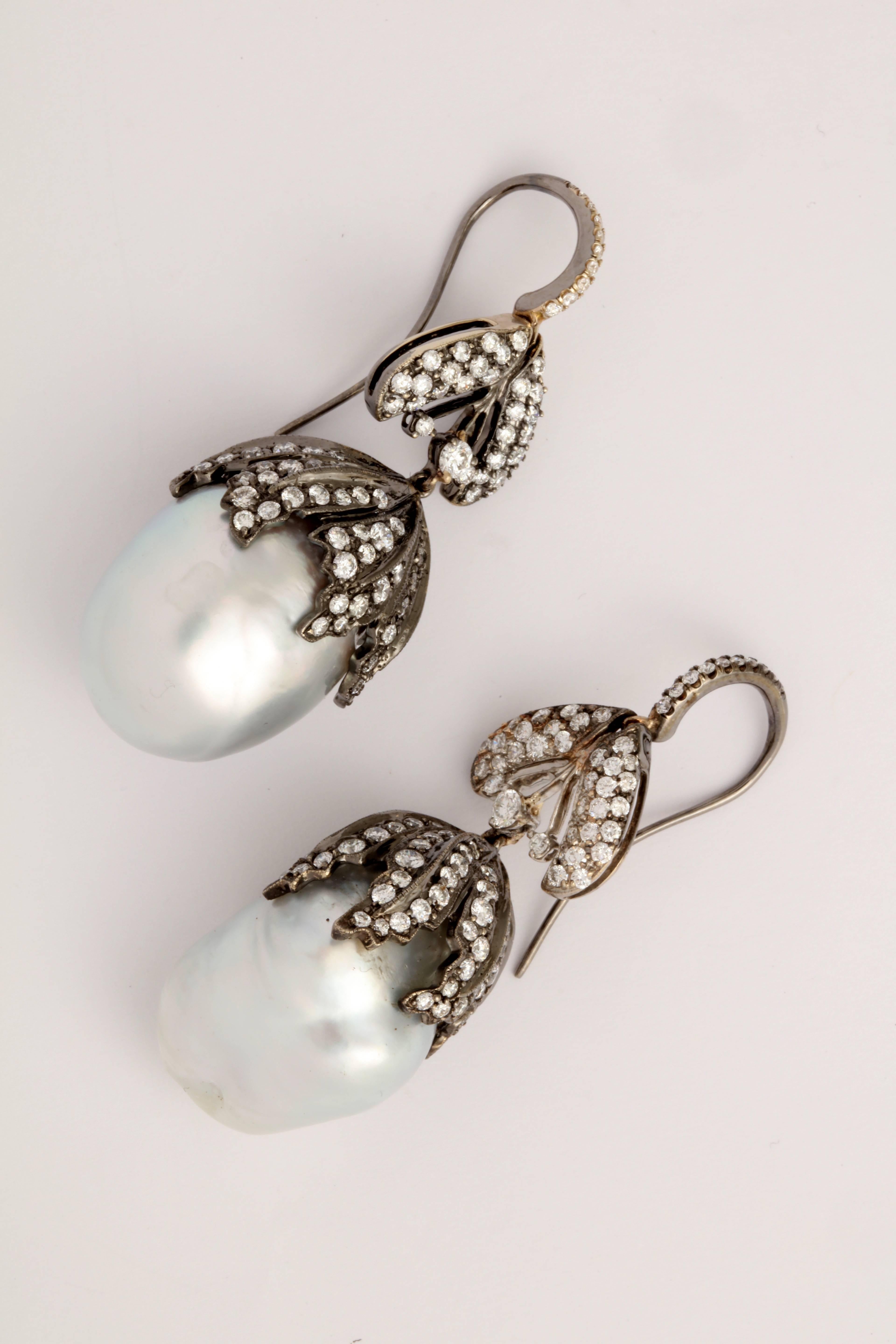 Baroque Pearl Diamond Bud Earrings 1