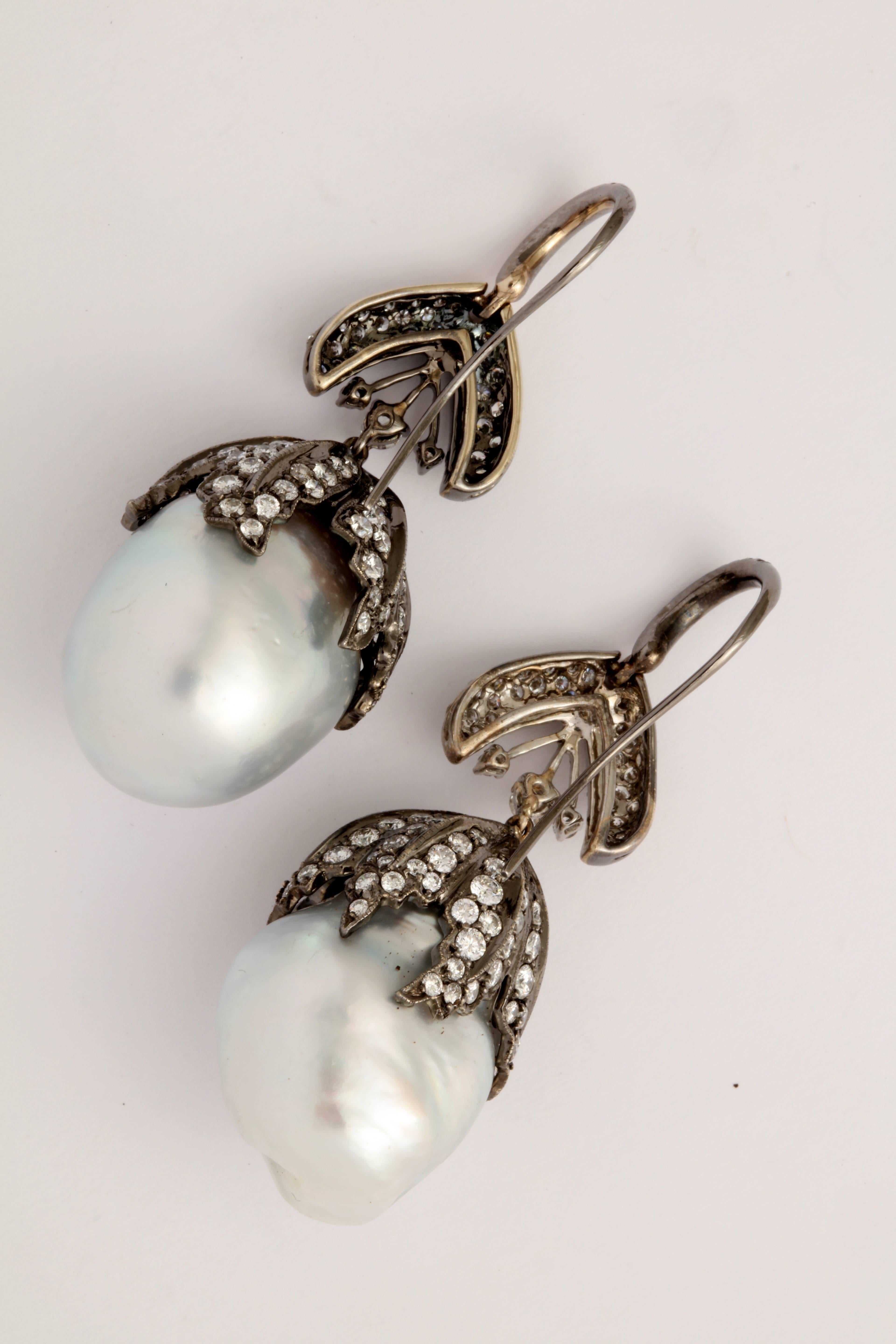 Baroque Pearl Diamond Bud Earrings 2