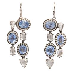 Sapphire Rose Cut Diamond Pendant Earrings 9