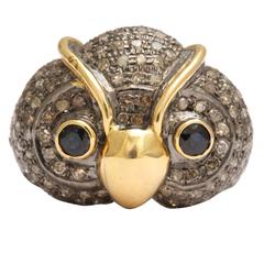 Diamond Silver Owl Ring