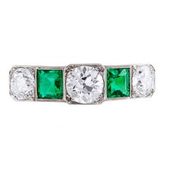Art Deco Emerald Diamond Platinum Ring