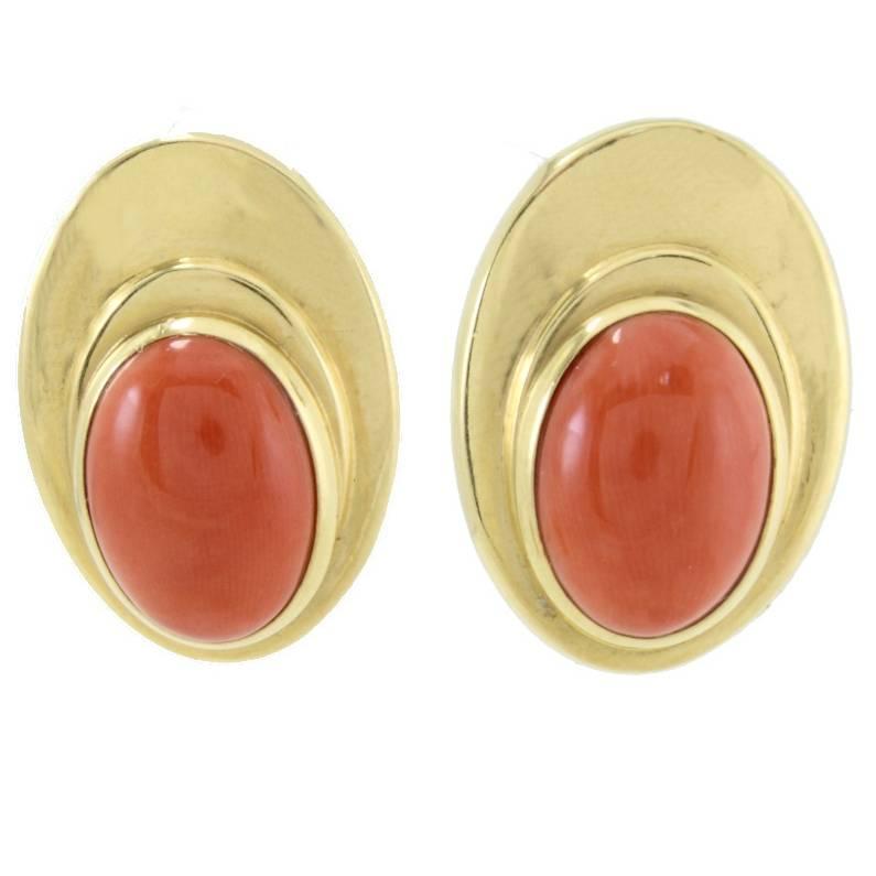Coral Gold Clip-On Earrings