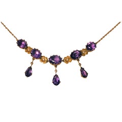 Antique Amethyst Gold Pearl Necklace, American, circa 1910