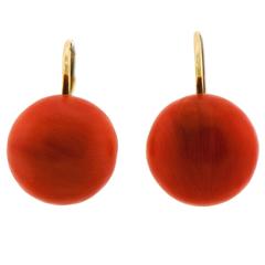 Antique Wonderful Victorian Coral Yellow Gold Button Earrings