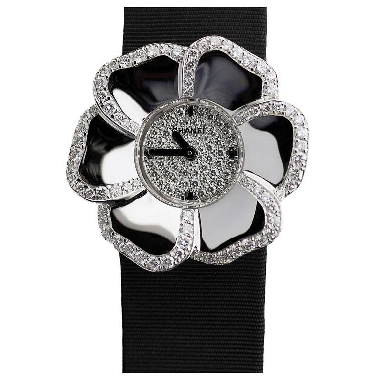 Chanel White Gold Diamond Camelia Flower Jewelry Dress Watch at 1stDibs