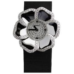 Chanel White Gold Diamond Camelia Flower Jewelry Dress Watch 