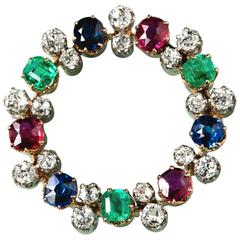 Sapphire, Emerald, Ruby and Diamond Circle Brooch