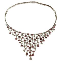 Staurino Fratelli Diamond Pink Sapphire White Gold Bib Necklace 10
