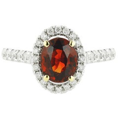 Natural Spessartite Garnet with 0.35 Carat Natural Diamond Engagement Ring