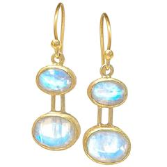Petra Class Glowing Blue Moonstone One of a Kind Drop Earrings 3