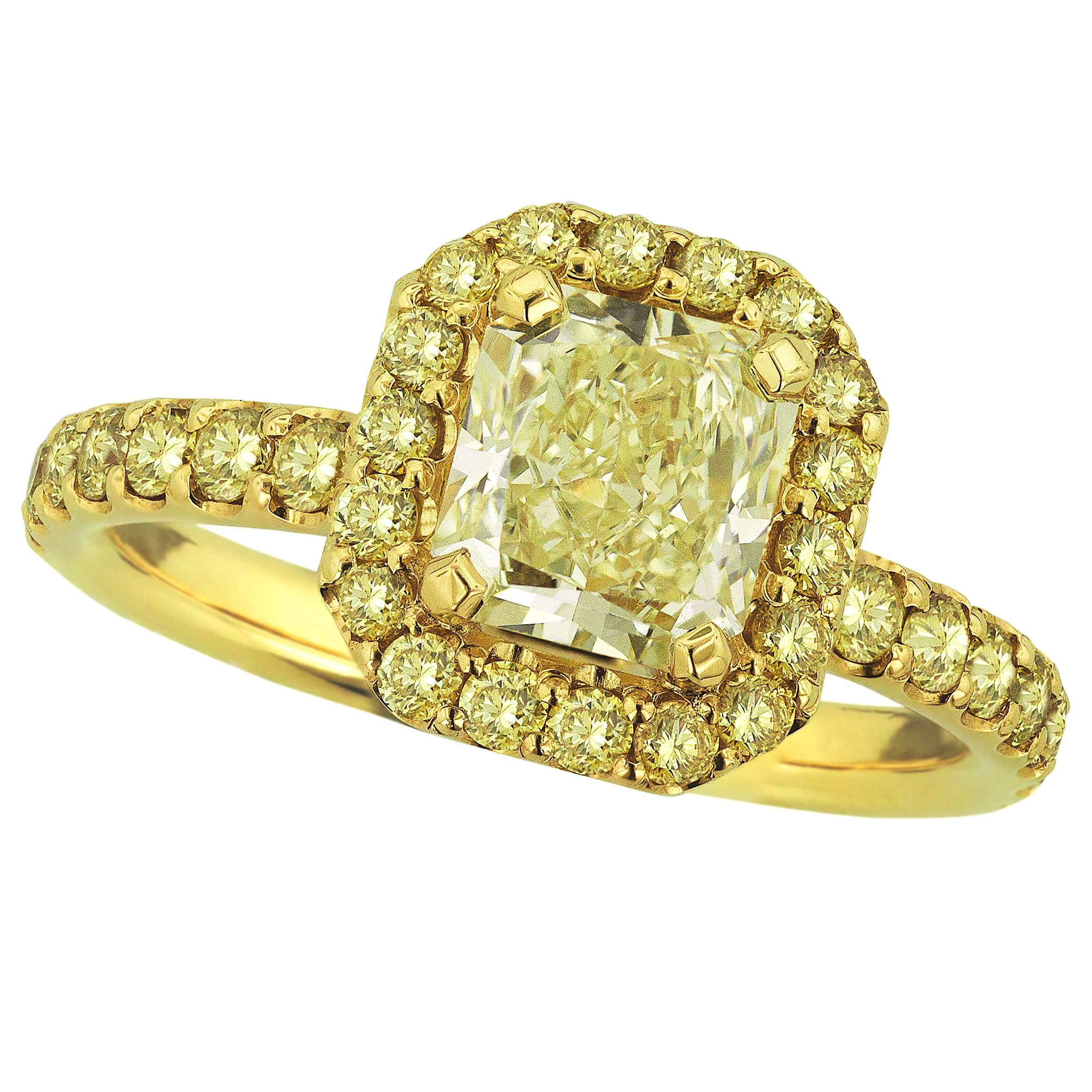 2.47 Carat Natural Diamond Yellow Gold Halo Engagement Ring For Sale