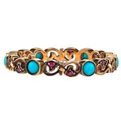 Turquoise Ruby Yellow Gold Eternity Band Ring