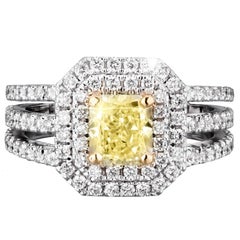 GIA Certified 2.47 Carat Fancy Light Yellow VVS2 VG/VG Diamond Three Band Ring