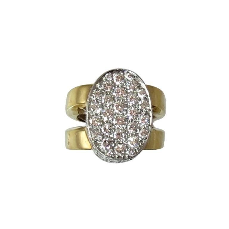 Wide Diamond Gold Oval Shape Split Shank Ring For Sale at 1stDibs ...