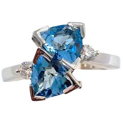 G.Minner Aquamarine Diamonds Gold Bypass Ring