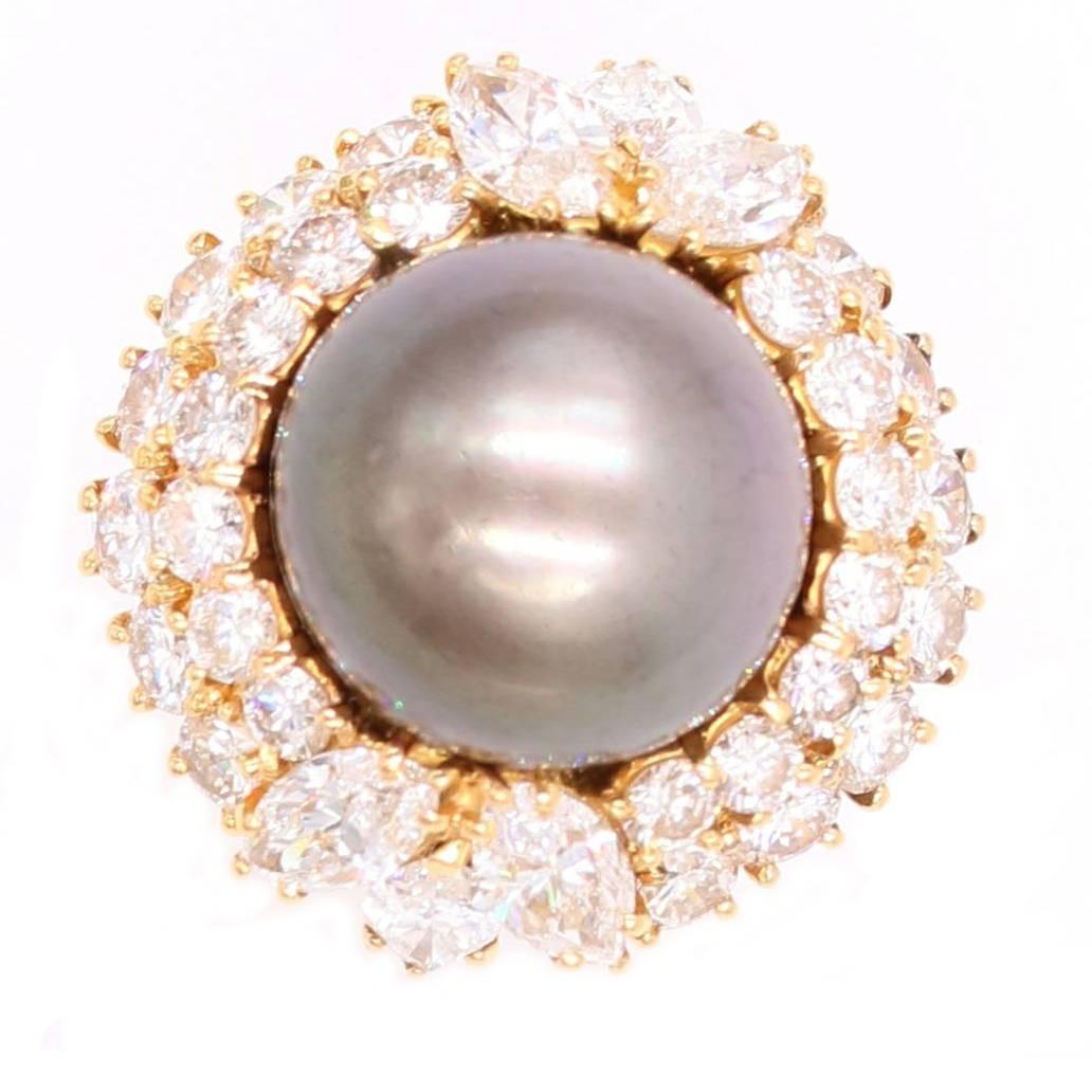 Harry Winston Tahitian Pearl and Diamond Ring For Sale