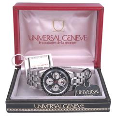 Vintage Universal Geneve Stainless Steel Tricompax Reverse Panda Manual Wristwatch