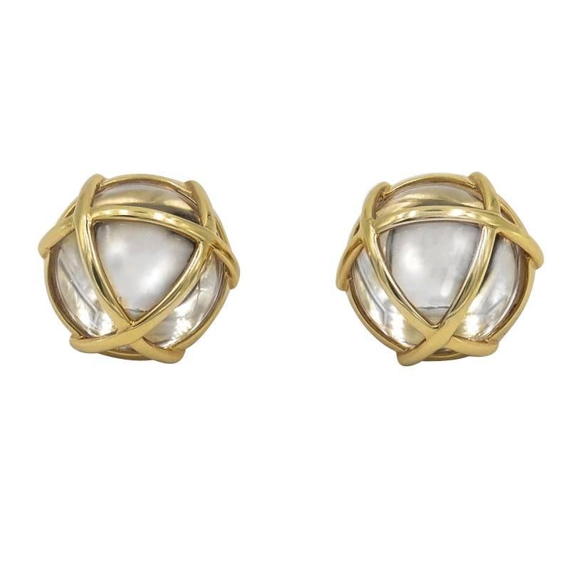 Verdura Rock Crystal Gold Earrings