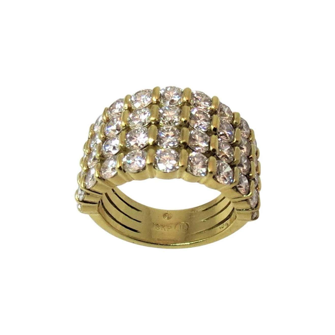 Gemveto Four Row Round Diamond Yellow Gold Ring For Sale at 1stDibs