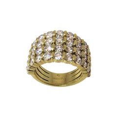 Vintage Gemveto Four Row Round Diamond Yellow Gold Ring