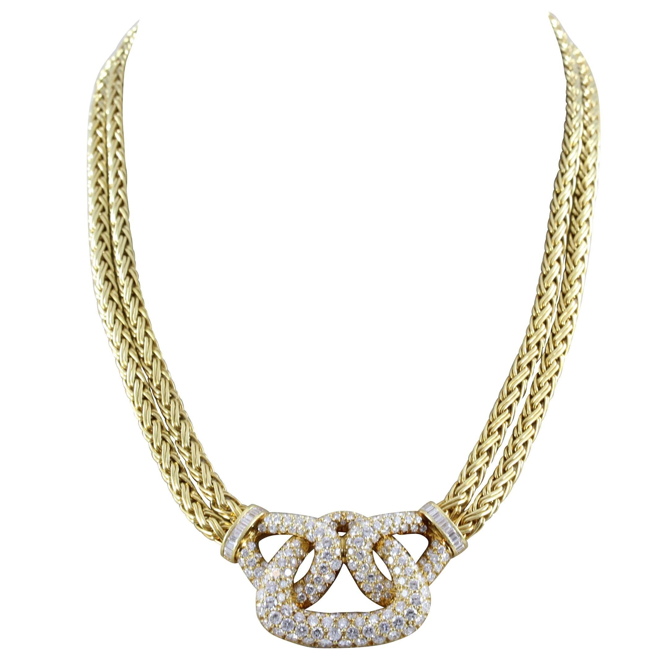Diamond Gold Double Strand Necklace For Sale at 1stDibs