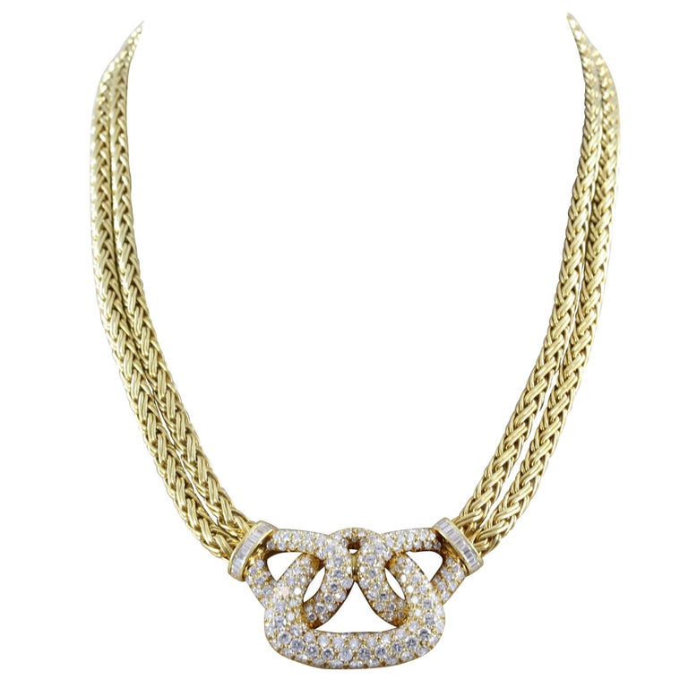 Diamond Gold Double Strand Necklace For Sale at 1stDibs