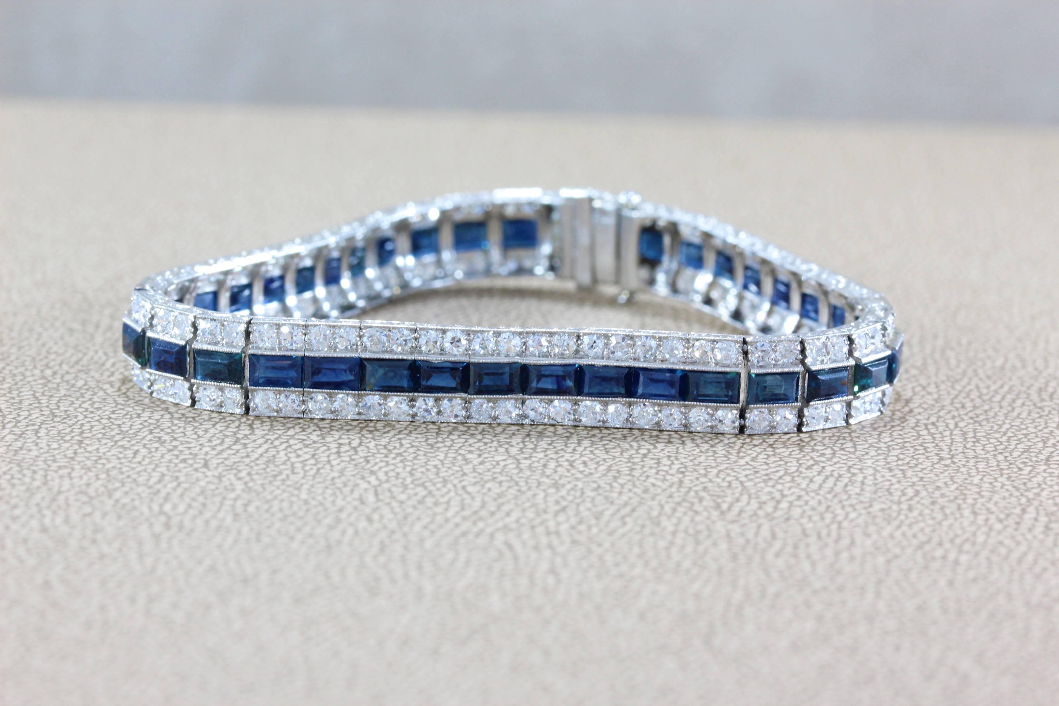Art Deco Sapphire Diamond Platinum Bracelet In Excellent Condition In Beverly Hills, CA