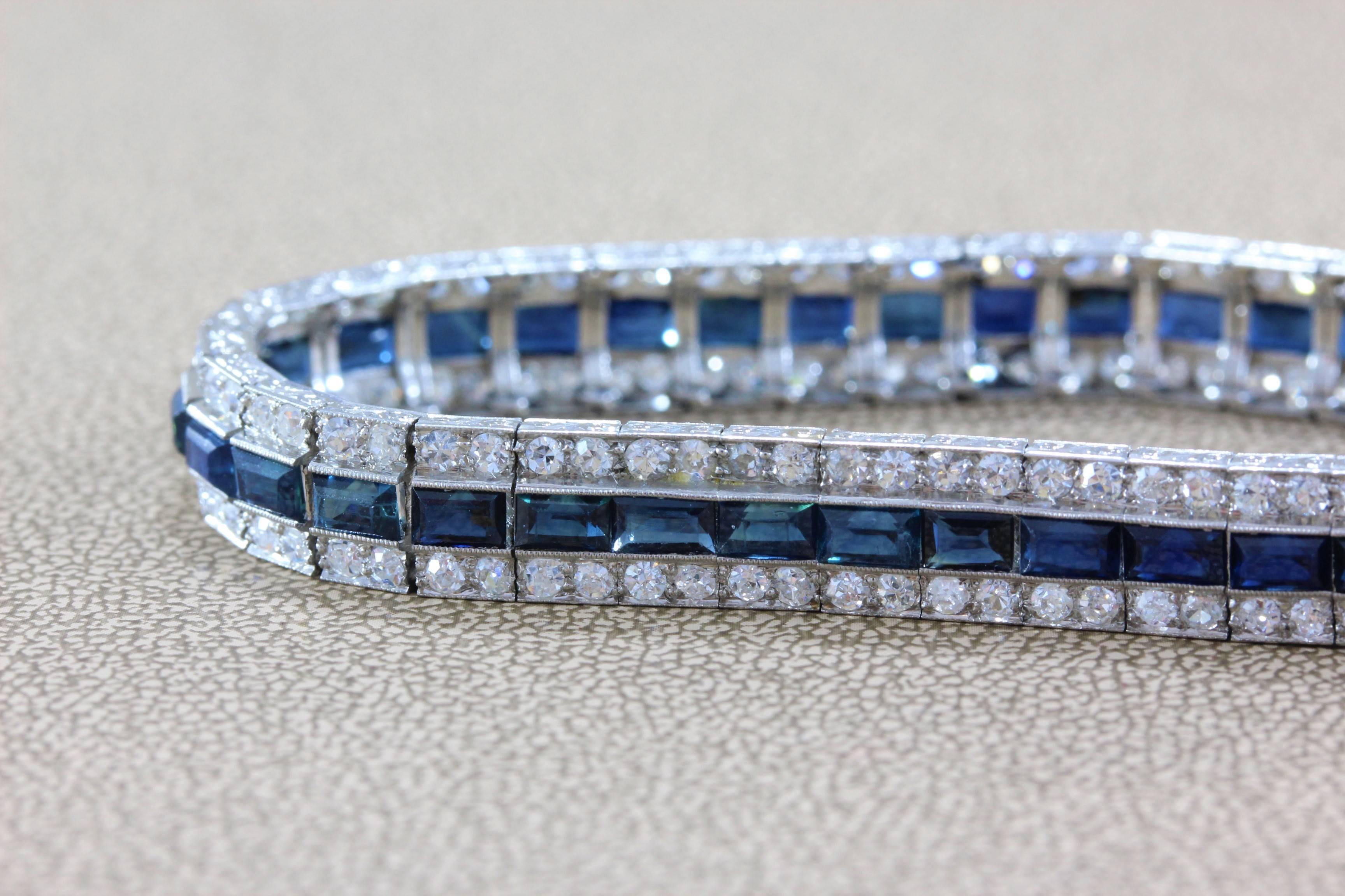 Women's or Men's Art Deco Sapphire Diamond Platinum Bracelet