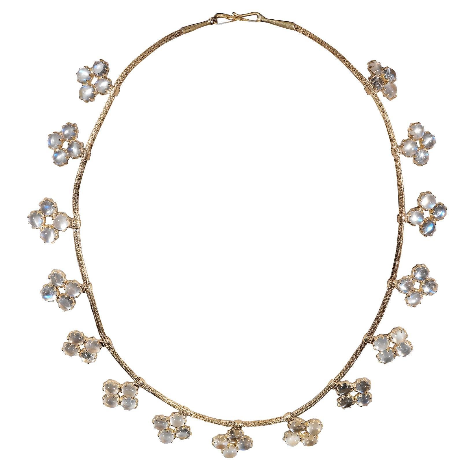 1900s Moonstone Quatrefoil Fringe Necklace