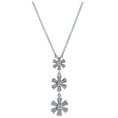 H & H Diamond White Gold Linear Flower Drop Necklace