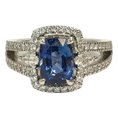 Cushion Ceylon Sapphire Pear Shaped Diamonds White Gold Ring 2