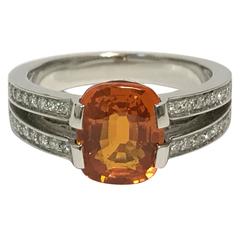 Orange Sapphire Diamonds and White Gold Ring 8