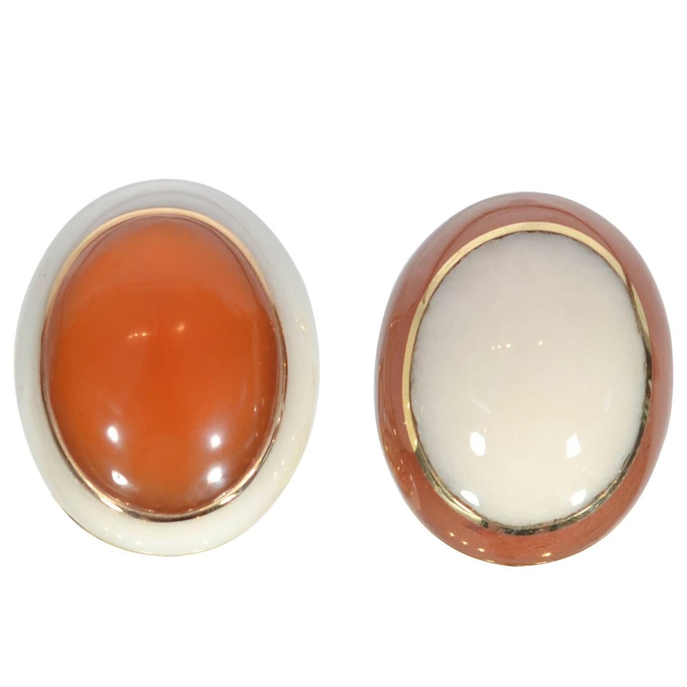 Tiffany & Co. Carnelian and White Coral Ear Clips