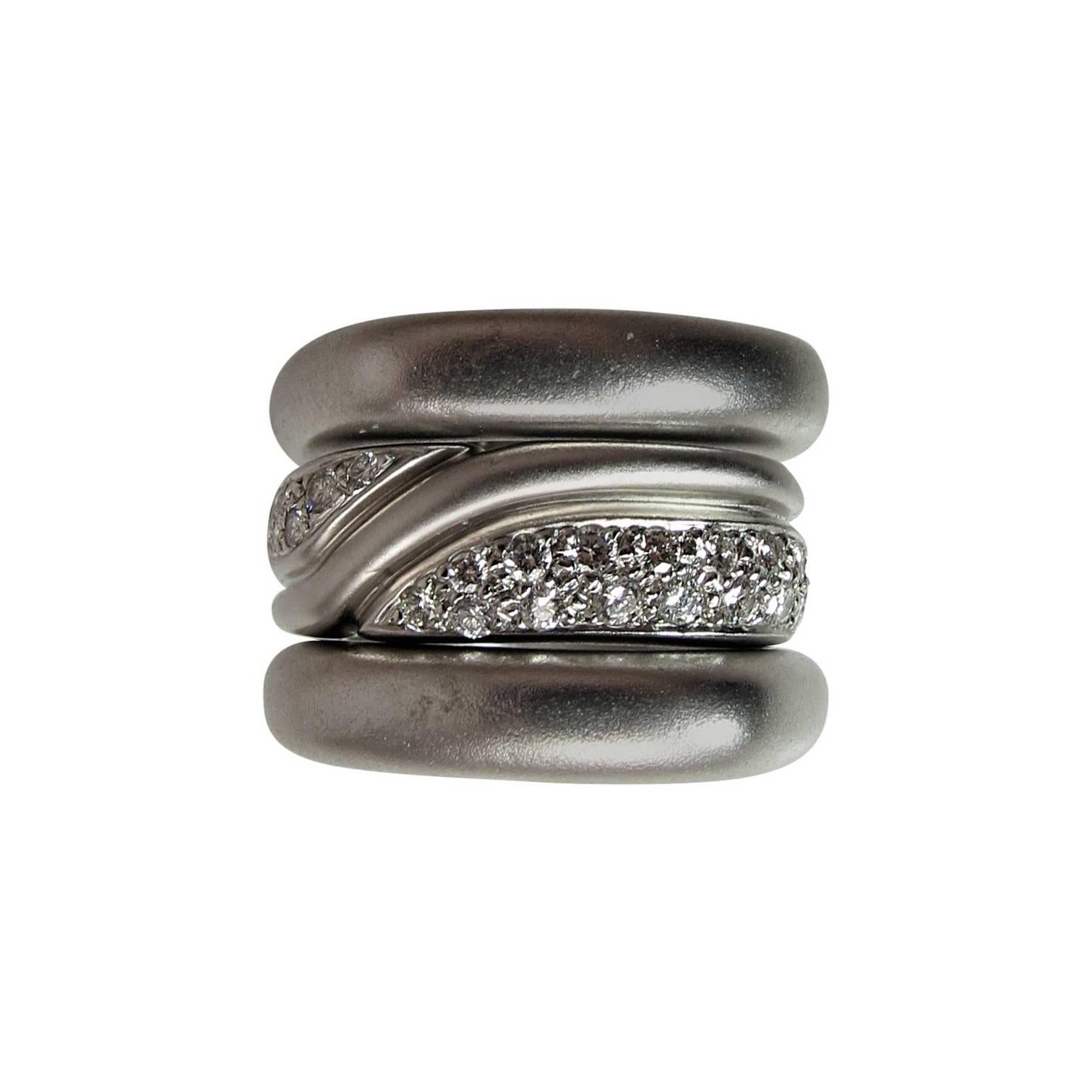 Marlene Stowe Set of Three White Gold and Diamond Stacking Band Rings For Sale