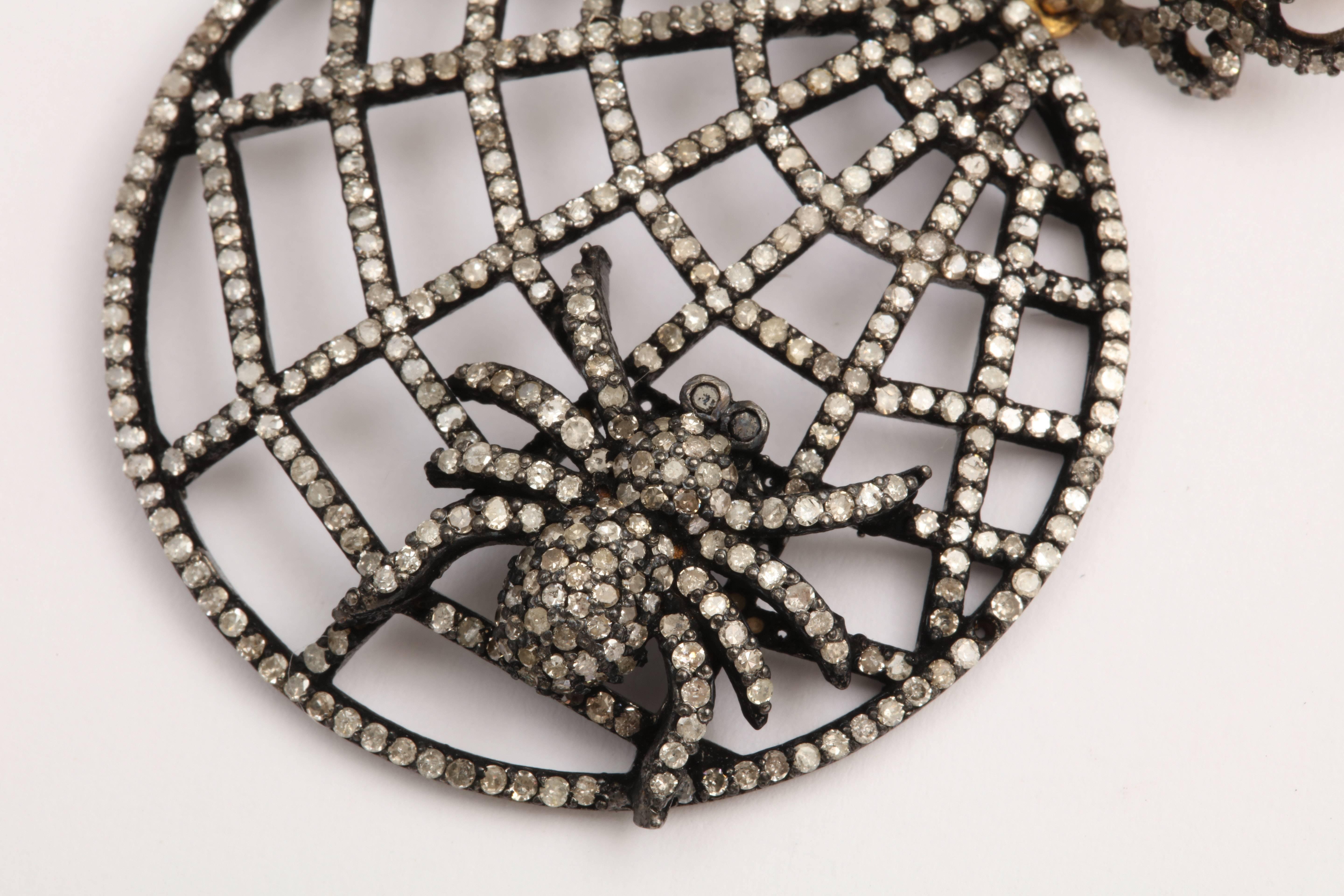 Women's or Men's Diamond Spider Web Earrings For Sale