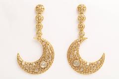 Diamond Gold Moon Earrings