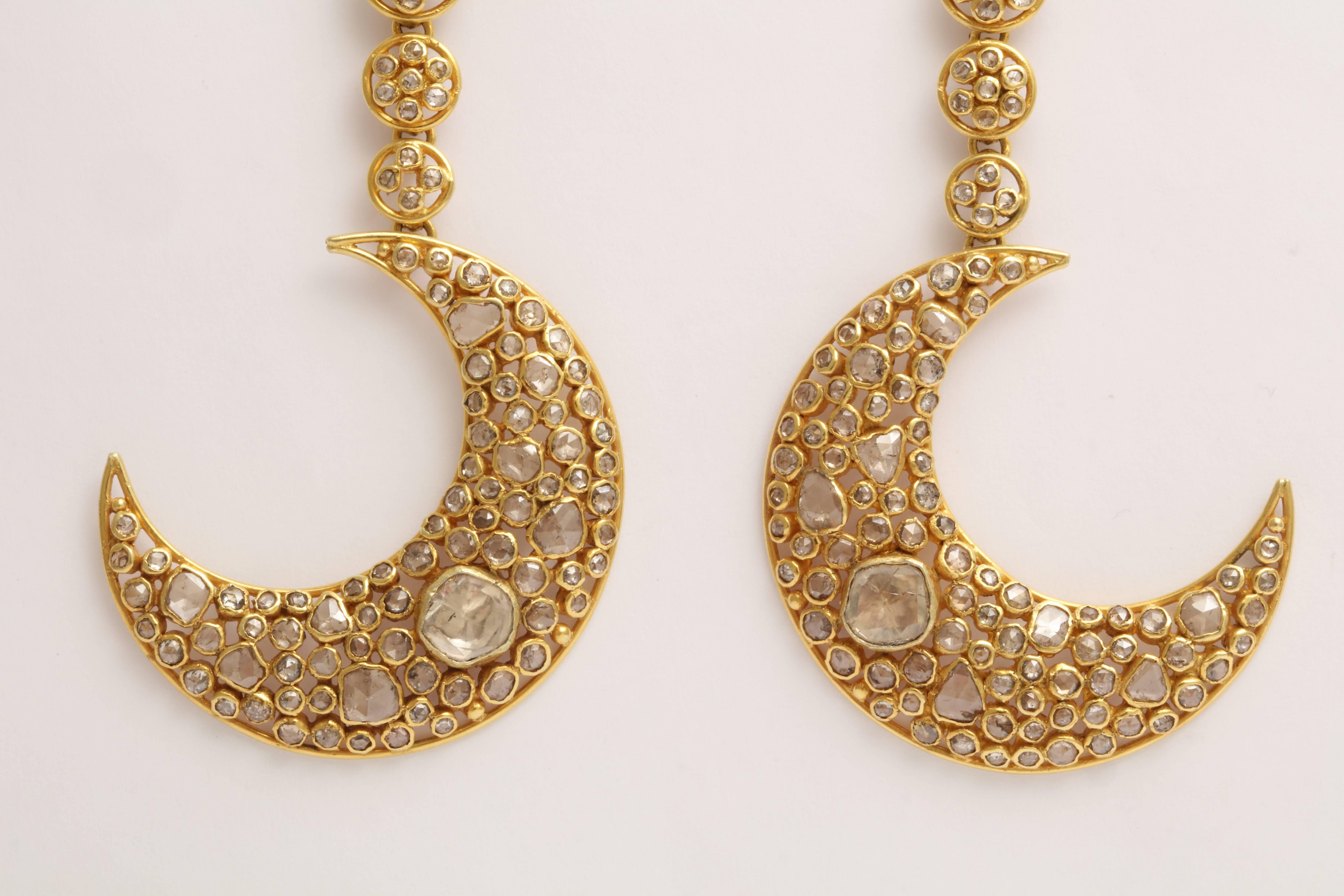 Women's Diamond Gold Moon Earrings For Sale
