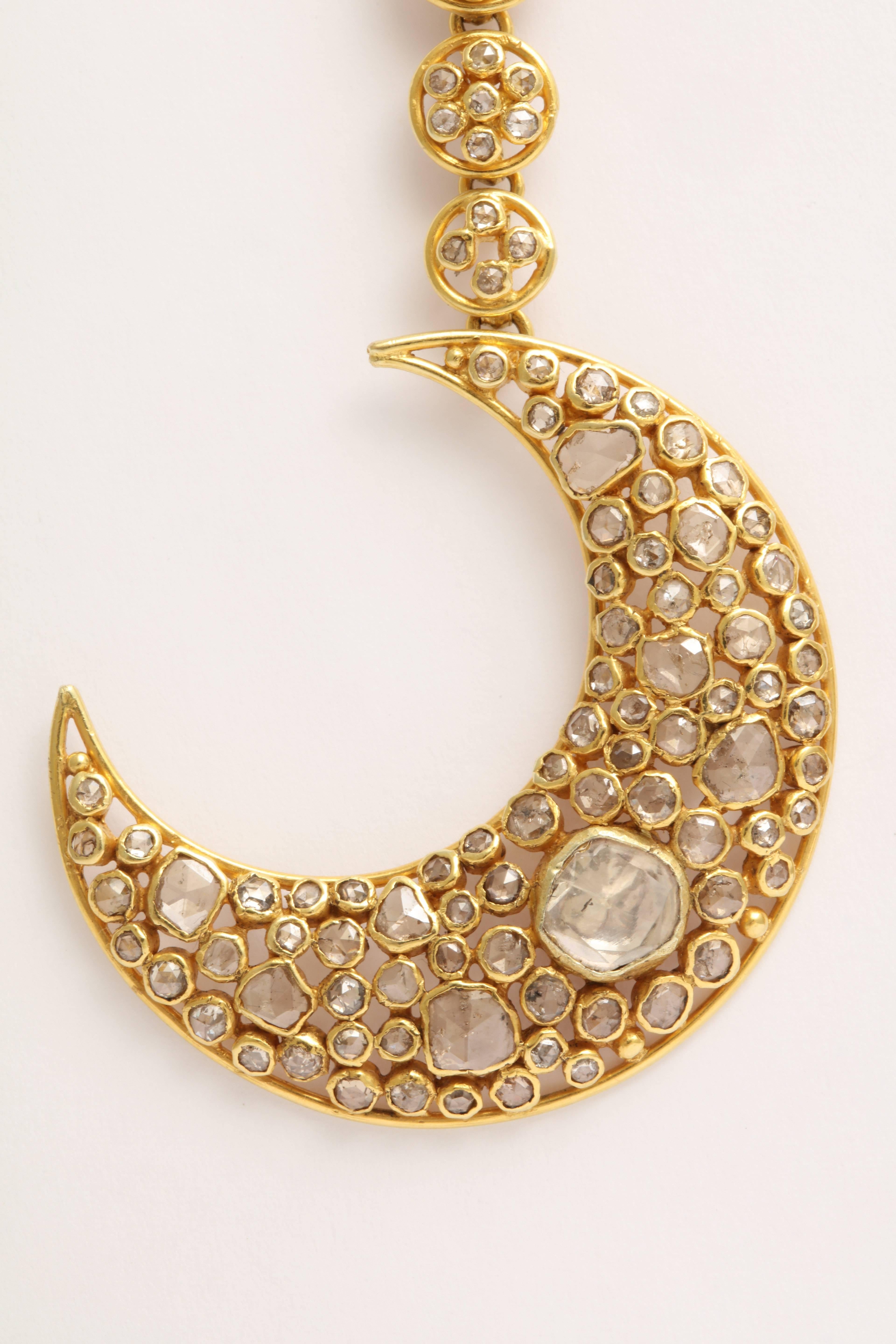 Diamond Gold Moon Earrings For Sale 2